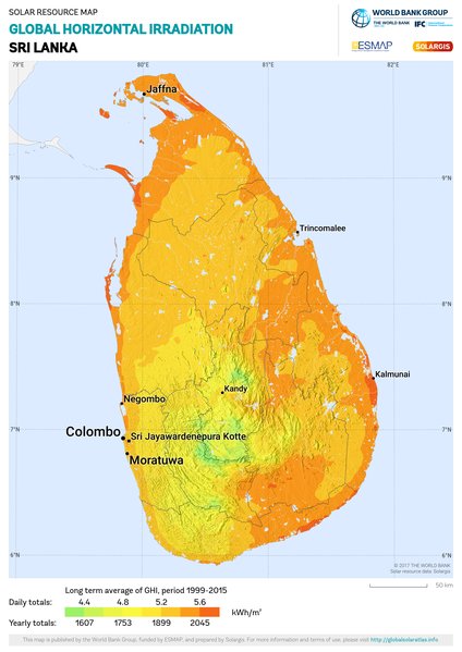 水平面总辐射量, Sri Lanka